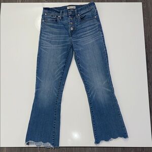 Madewell Cali Demi Boot Women's Jeans Size 26 Mid Rise Blue Stretch Chewed Hem